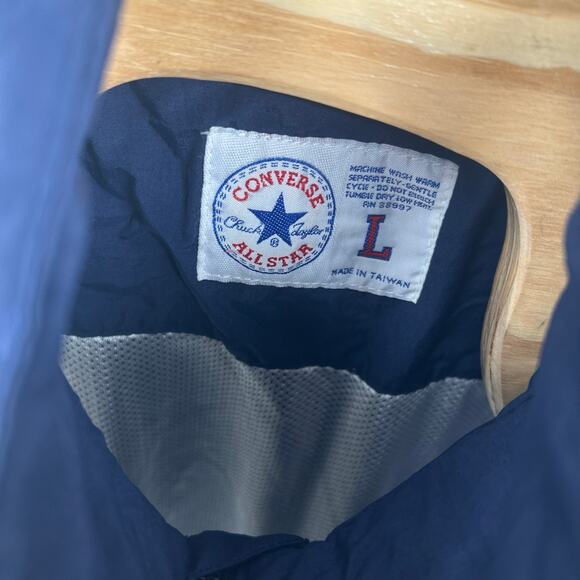 Vintage 90s Converse All star Chuck Taylor Men's L Navy white nylon track jacket - Picture 3 of 10